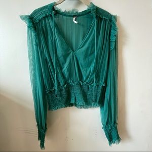 free people!! green tulle top! Size M!!